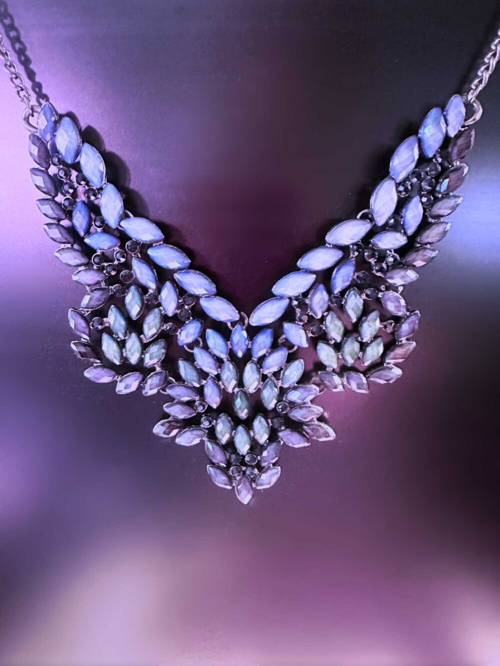 Signed ALDO Bib Necklace with Blue Faux Gemstones Approx. 26" (13" Drop)